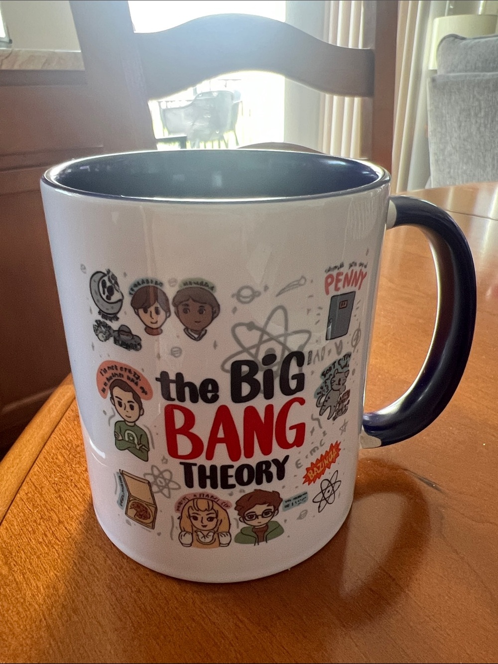 The Big Bang Theory Cartoon Logo Mug - White & Blue Interior
